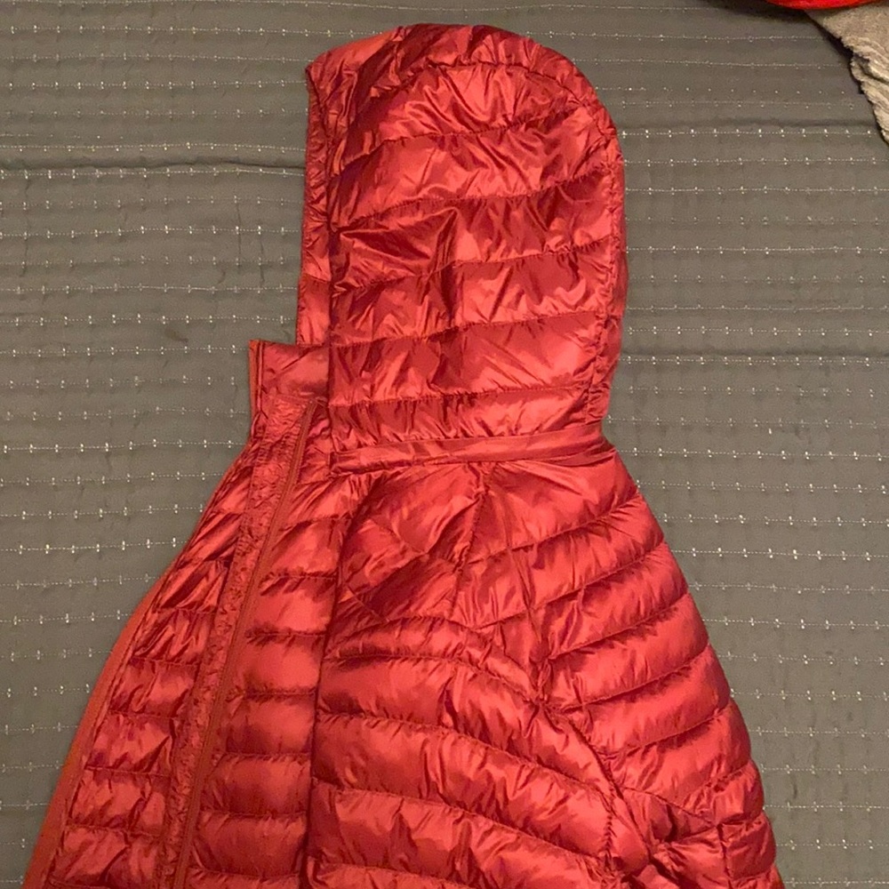 Red puffer jacket